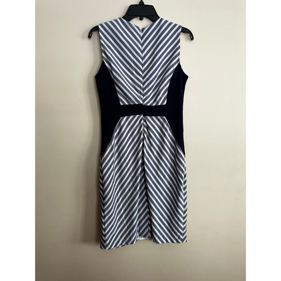 Calvin Klein Size 6 Blue White Striped Sheath Dress Navy Colorblock - Picture 4 of 8